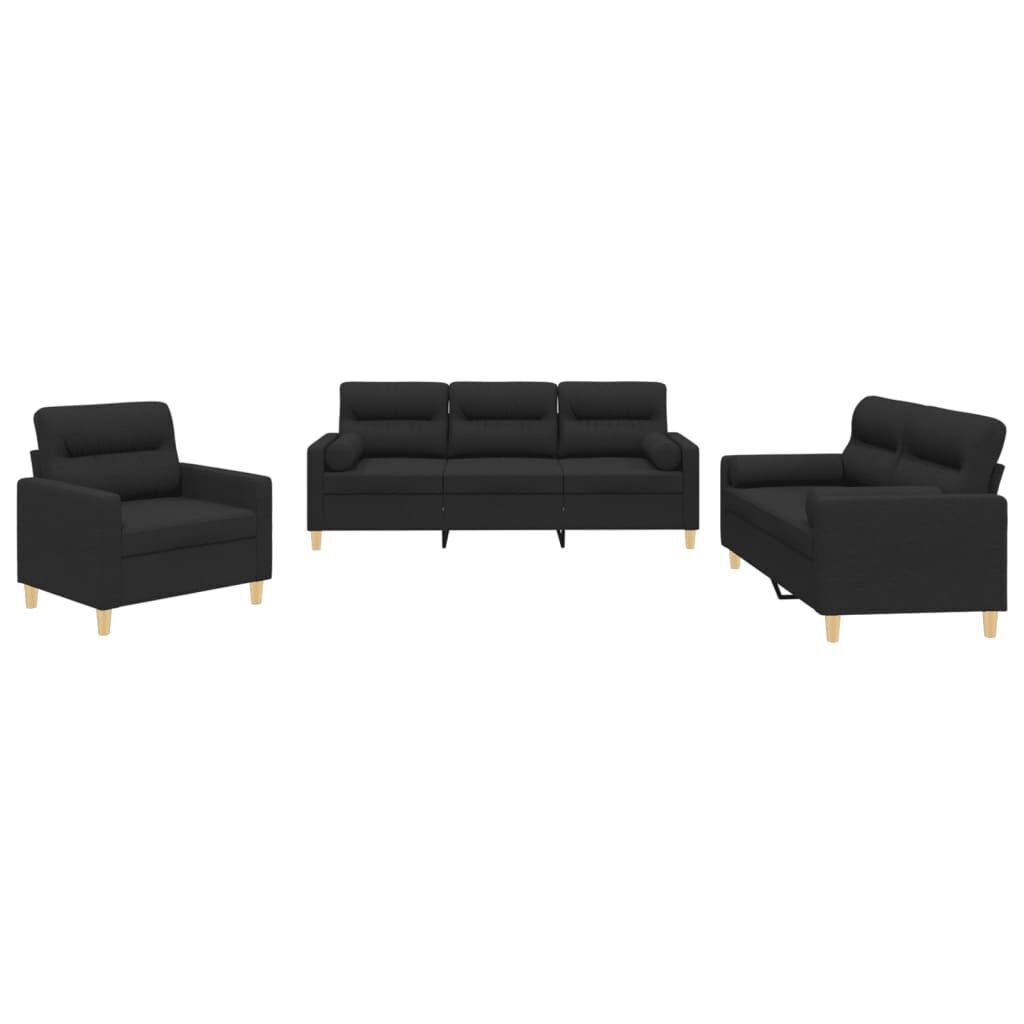 3 Piece Sofa Set with Pillows Black Fabric 3 Piece Sofa Set with Pillows Black Fabric