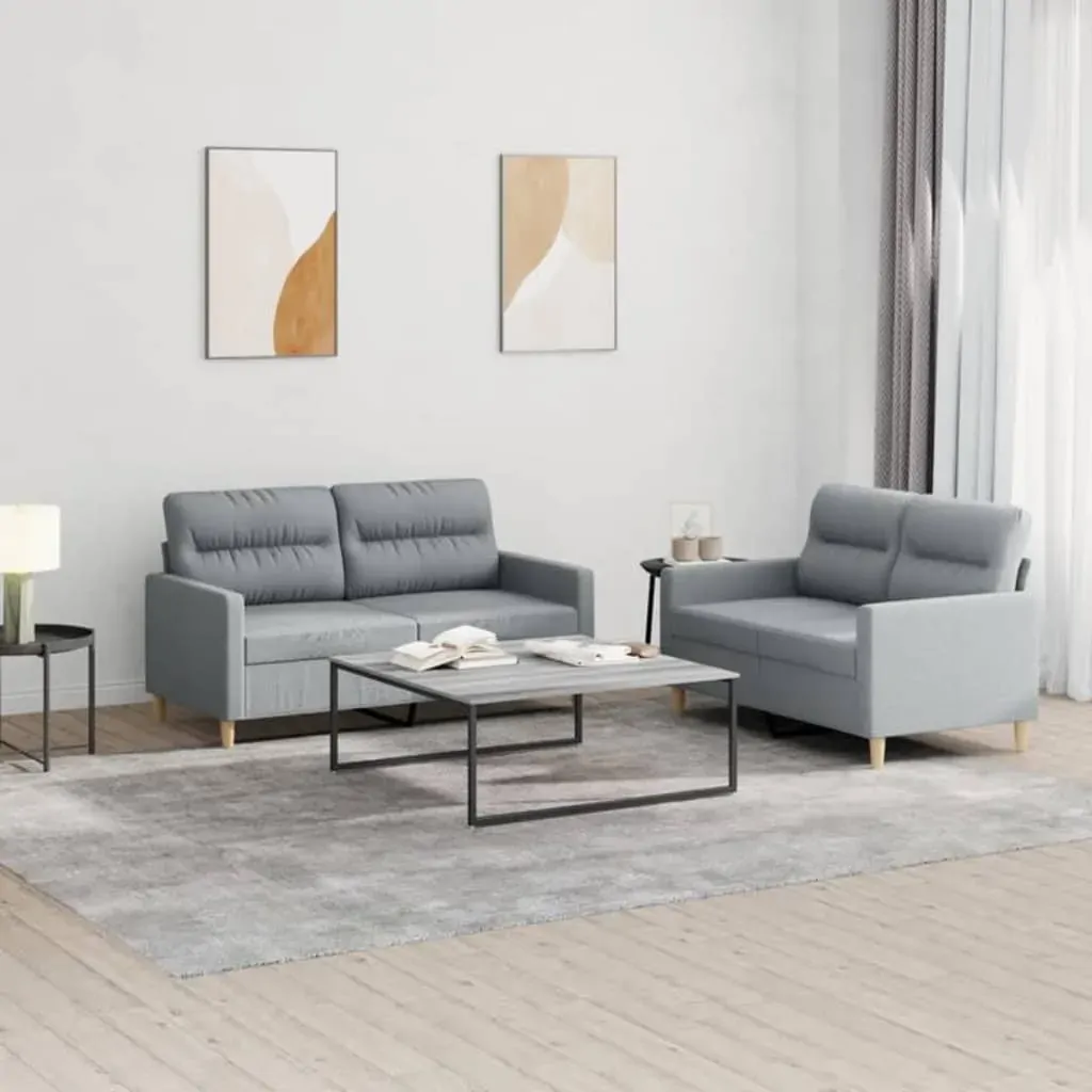 2 Piece Sofa Set with Cushions Light Grey Fabric 2 Piece Sofa Set with Cushions Light Grey Fabric