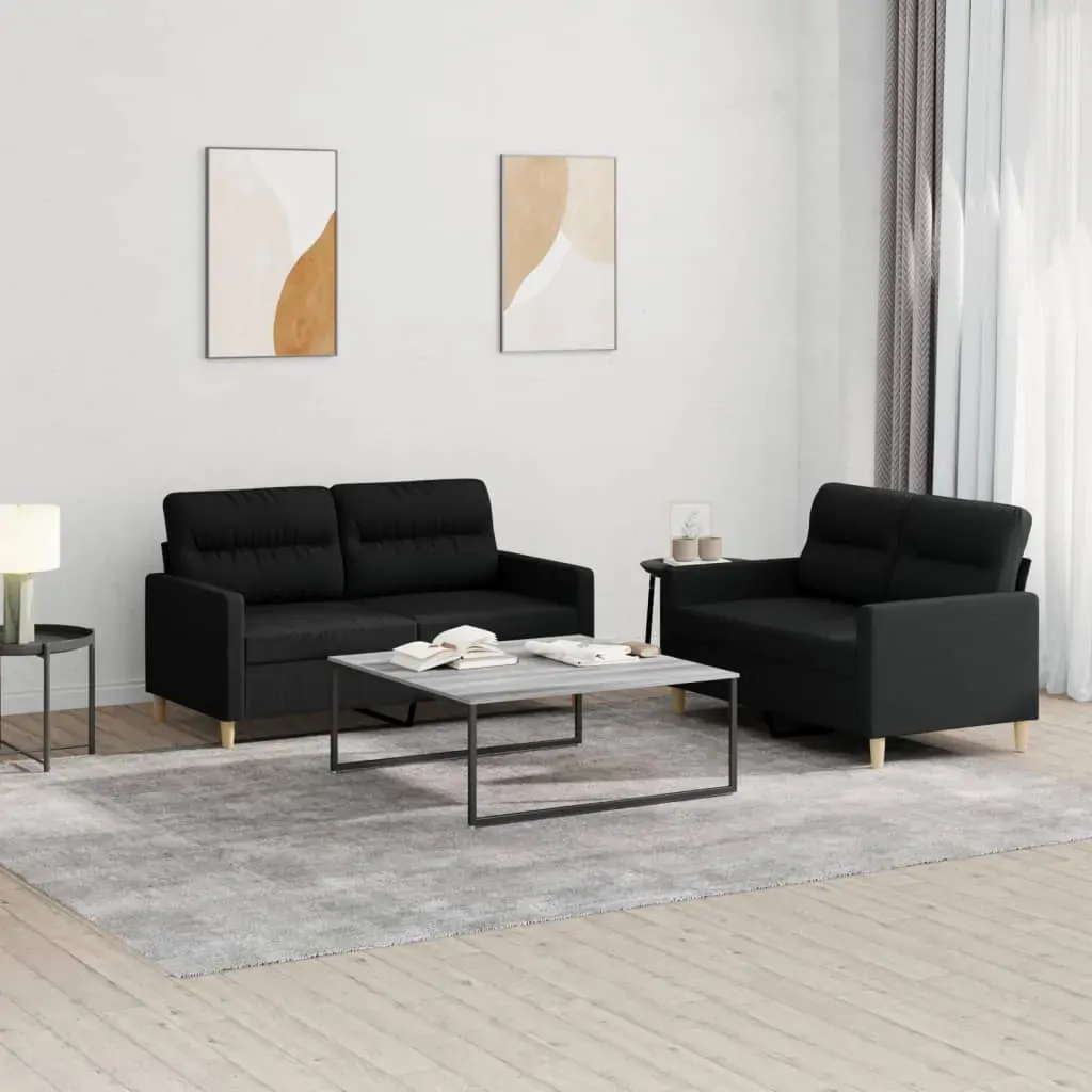 2 Piece Sofa Set with Cushions Black Fabric 2 Piece Sofa Set with Cushions Black Fabric