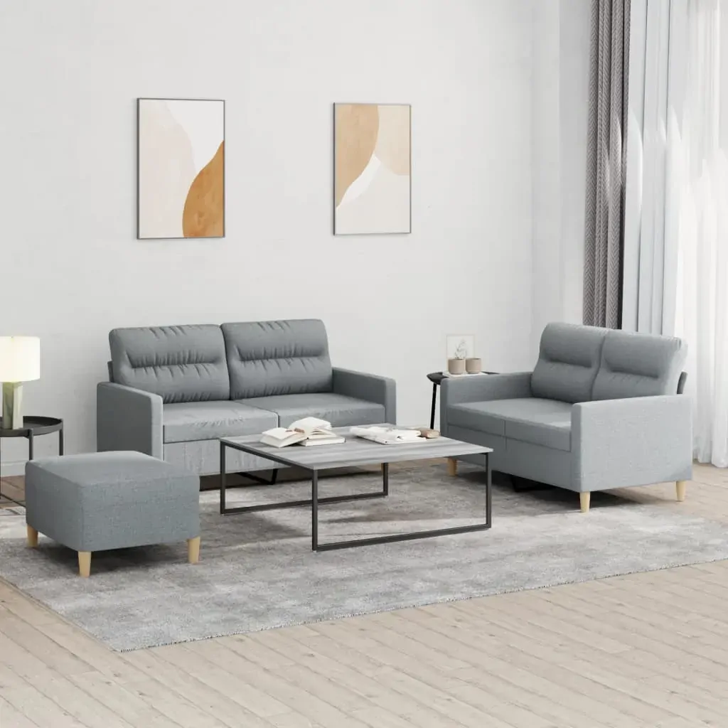 3 Piece Sofa Set with Cushions Light Grey Fabric 3 Piece Sofa Set with Cushions Light Grey Fabric