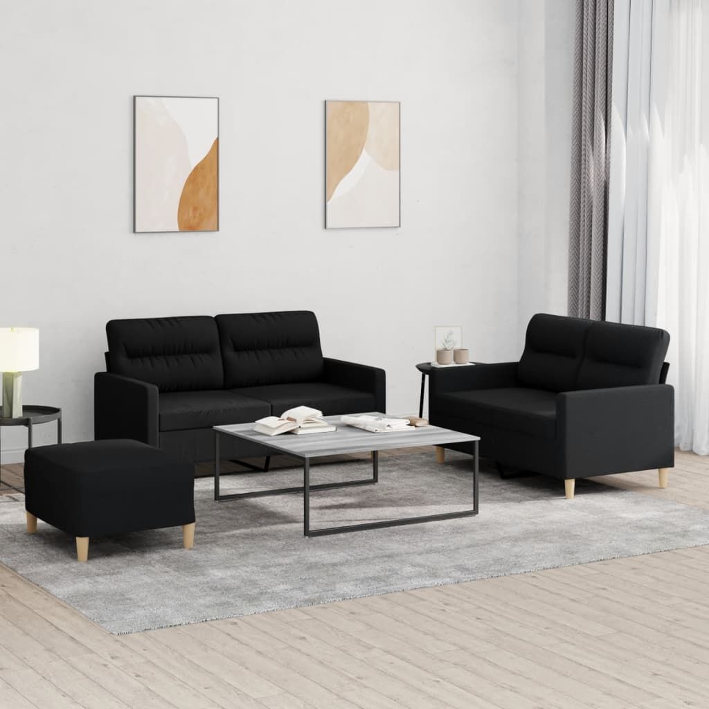 3 Piece Sofa Set with Cushions Black Fabric 3 Piece Sofa Set with Cushions Black Fabric