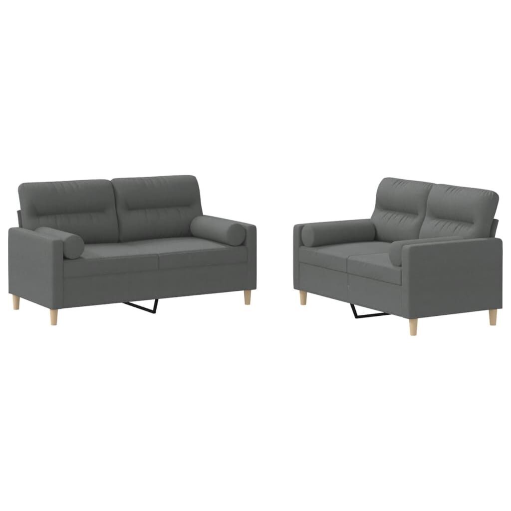 2 Piece Sofa Set with Pillows Dark Grey Fabric 2 Piece Sofa Set with Pillows Dark Grey Fabric
