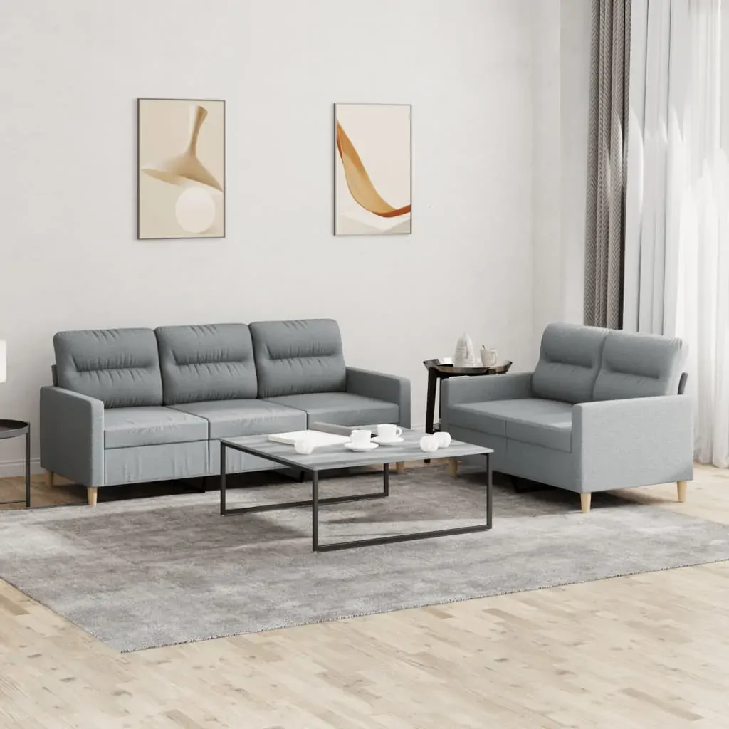 2 Piece Sofa Set with Cushions Light Grey Fabric 2 Piece Sofa Set with Cushions Light Grey Fabric