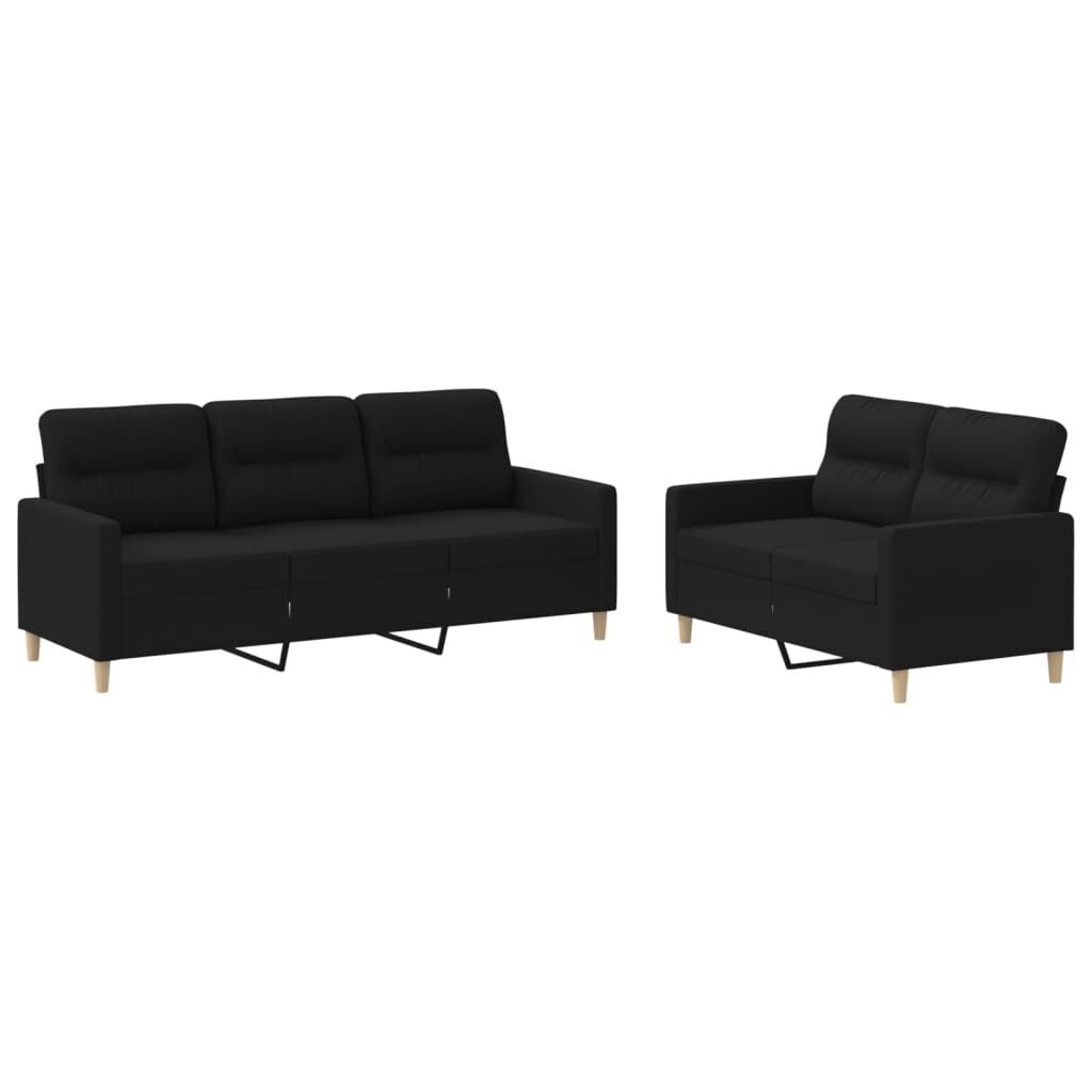 2 Piece Sofa Set with Cushions Black Fabric 2 Piece Sofa Set with Cushions Black Fabric