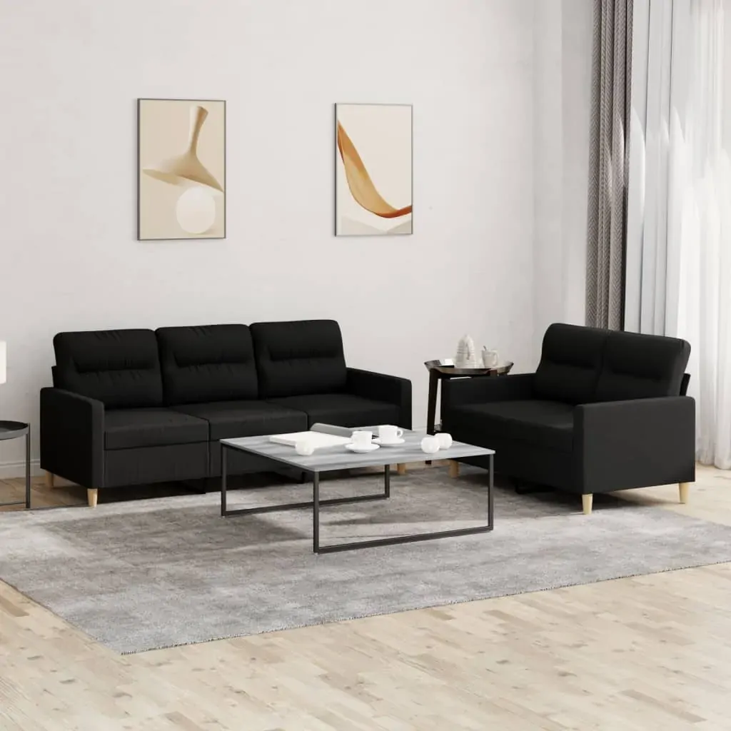 2 Piece Sofa Set with Cushions Black Fabric 2 Piece Sofa Set with Cushions Black Fabric