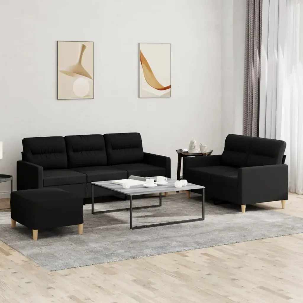 3 Piece Sofa Set with Cushions Black Fabric 3 Piece Sofa Set with Cushions Black Fabric