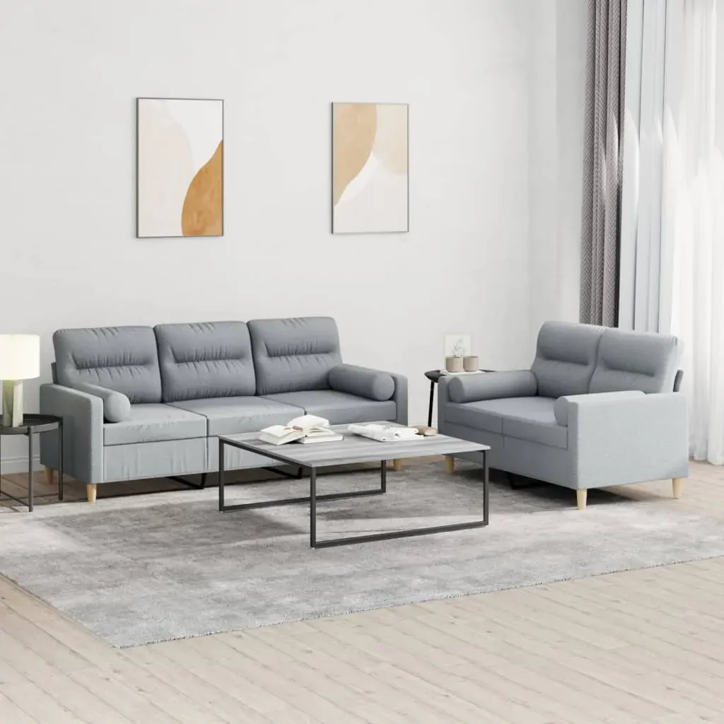 2 Piece Sofa Set with Pillows Light Grey Fabric 2 Piece Sofa Set with Pillows Light Grey Fabric