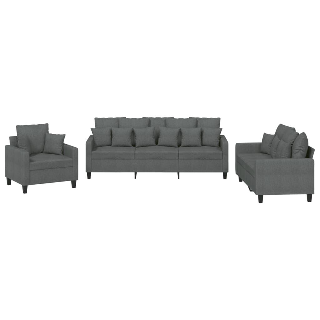 3 Piece Sofa Set with Pillows Dark Grey Fabric 3 Piece Sofa Set with Pillows Dark Grey Fabric