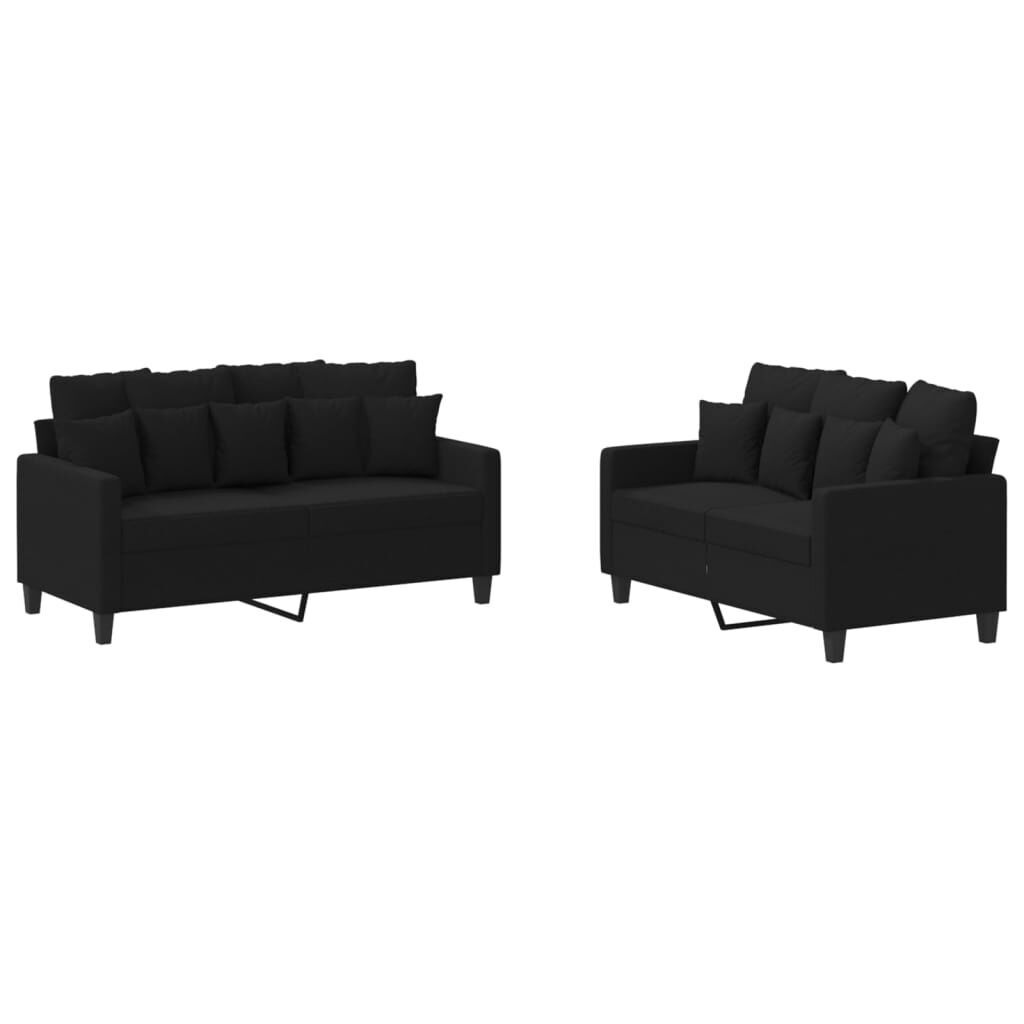 2 Piece Sofa Set with Cushions Black Fabric 2 Piece Sofa Set with Cushions Black Fabric