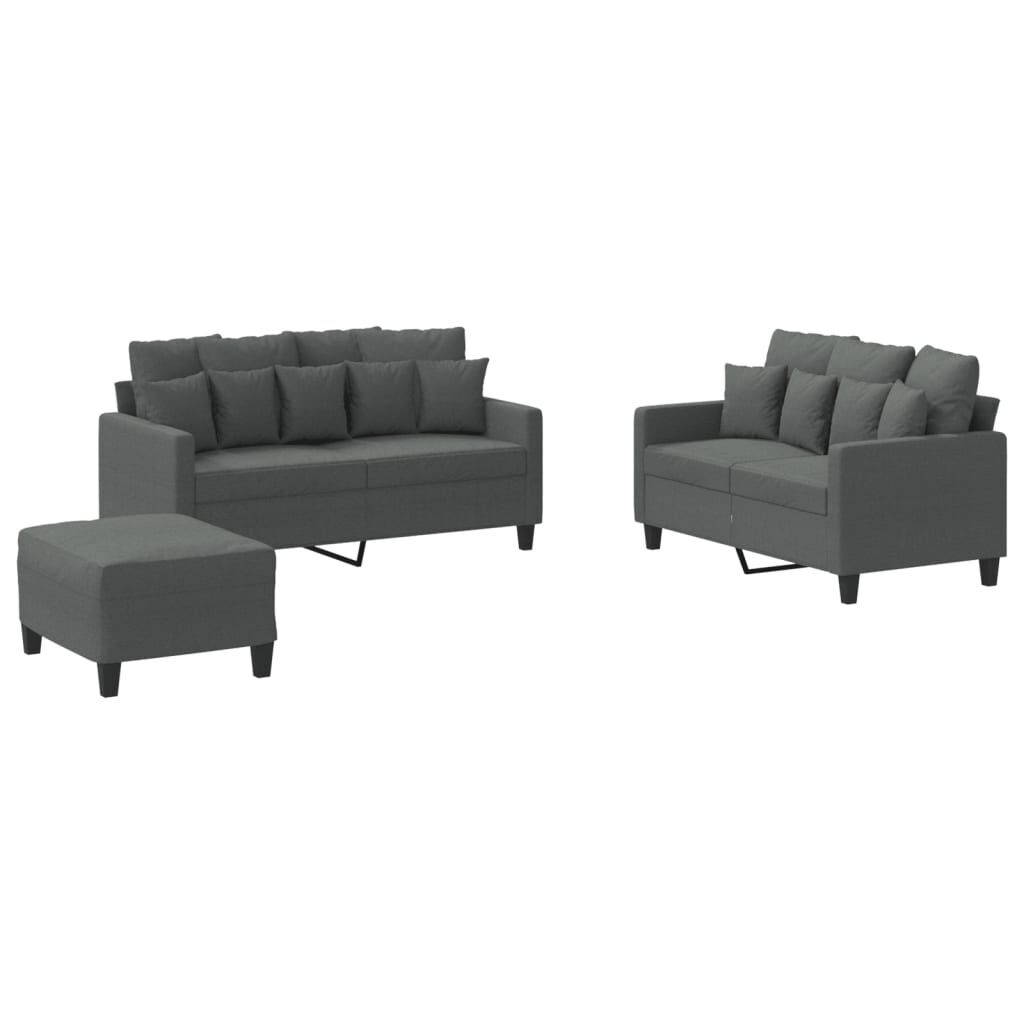 3 Piece Sofa Set with Cushions Dark Grey Fabric 3 Piece Sofa Set with Cushions Dark Grey Fabric