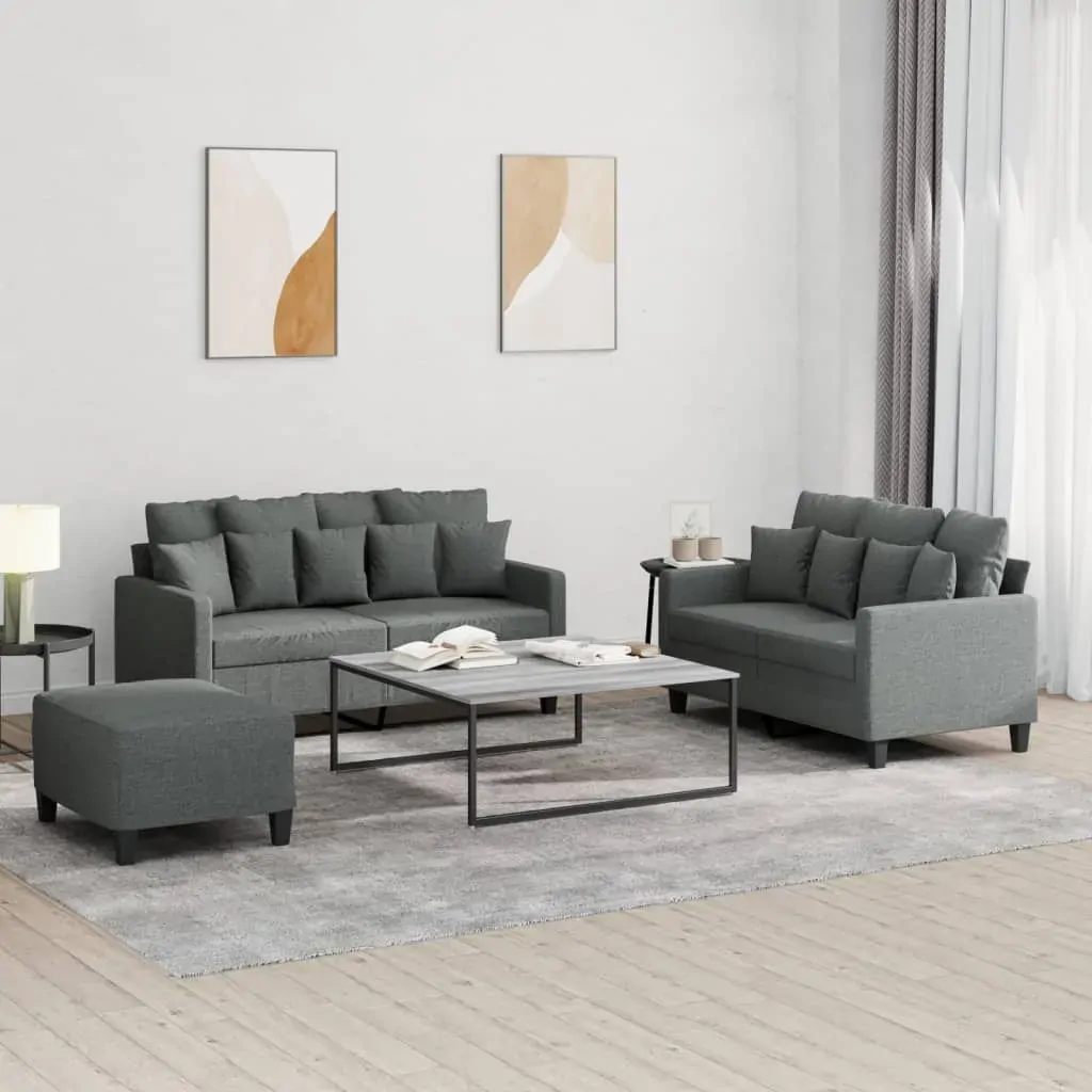 3 Piece Sofa Set with Cushions Dark Grey Fabric 3 Piece Sofa Set with Cushions Dark Grey Fabric