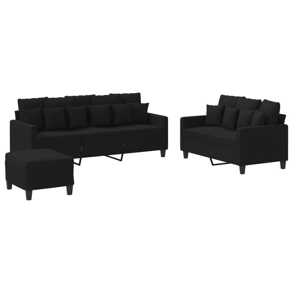 3 Piece Sofa Set with Cushions Black Fabric 3 Piece Sofa Set with Cushions Black Fabric