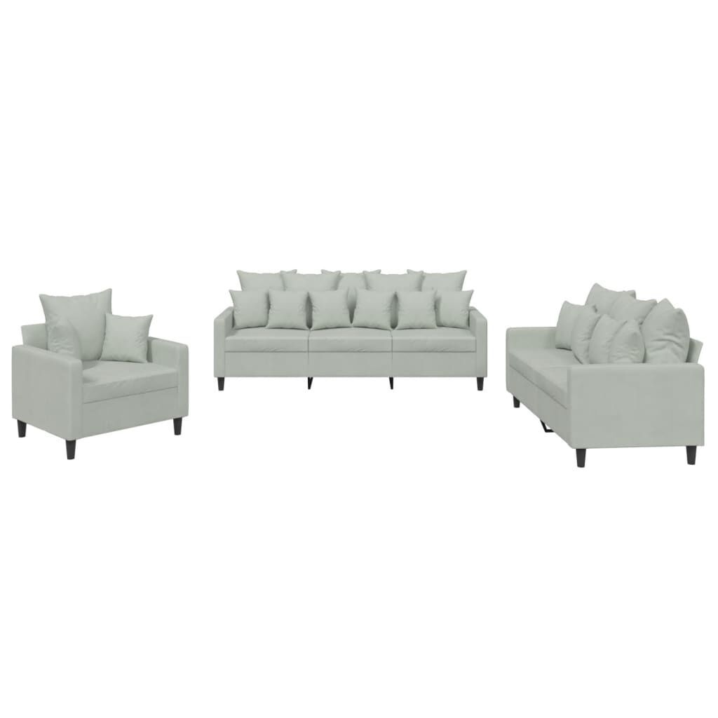 3 Piece Sofa Set with Cushions Light Grey Velvet 3 Piece Sofa Set with Cushions Light Grey Velvet
