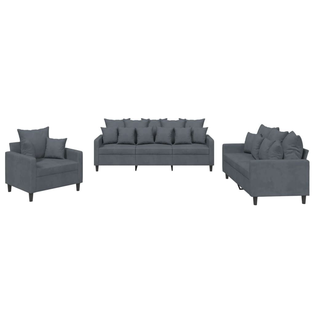 3 Piece Sofa Set with Cushions Dark Grey Velvet 3 Piece Sofa Set with Cushions Dark Grey Velvet
