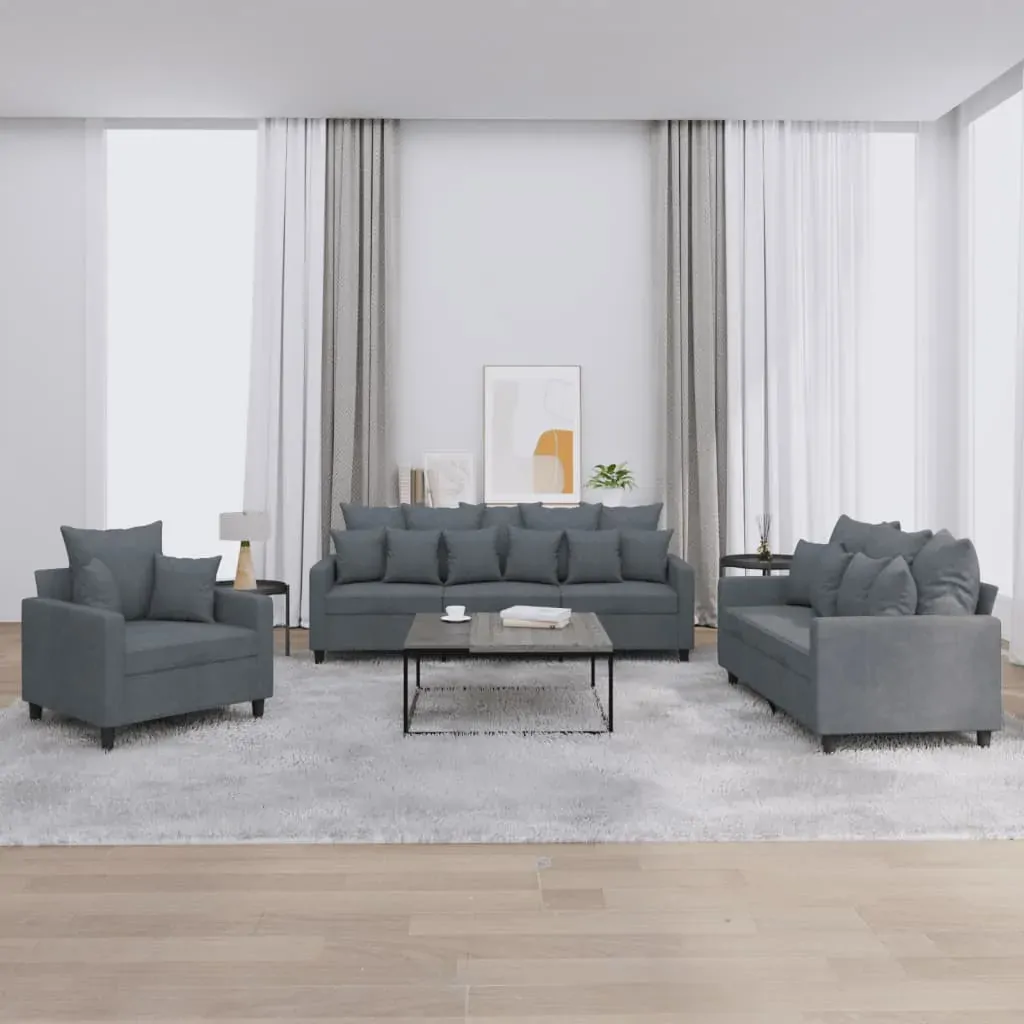 3 Piece Sofa Set with Cushions Dark Grey Velvet 3 Piece Sofa Set with Cushions Dark Grey Velvet