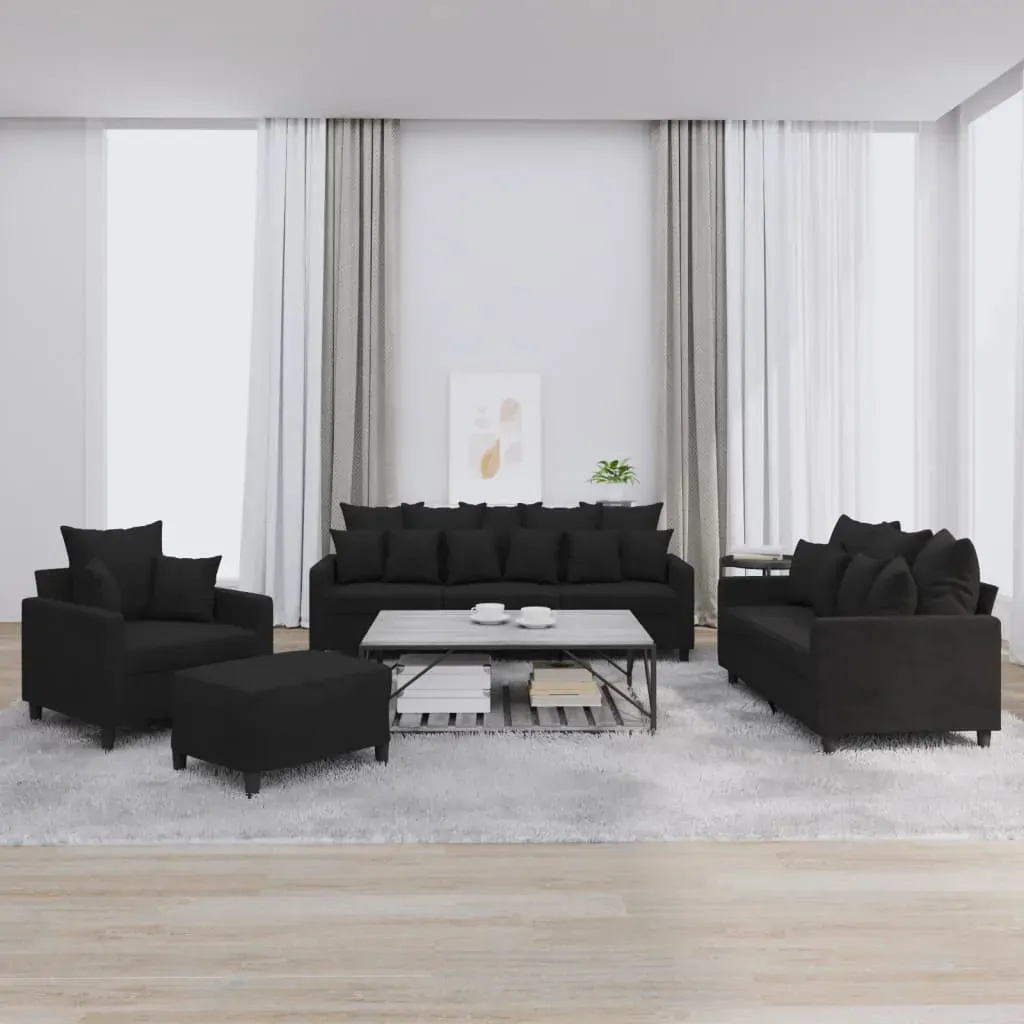 4 Piece Sofa Set with Cushions Black Velvet 4 Piece Sofa Set with Cushions Black Velvet