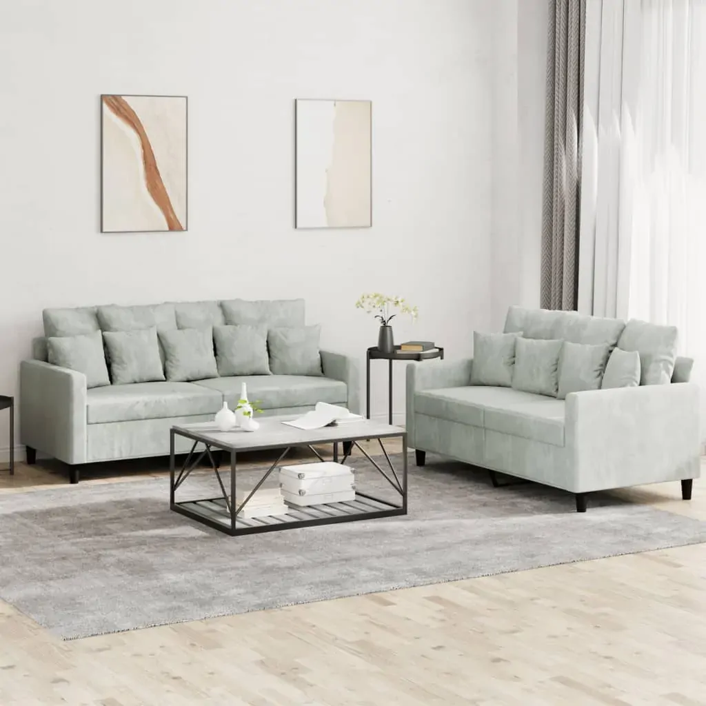 2 Piece Sofa Set with Cushions Light Grey Velvet 2 Piece Sofa Set with Cushions Light Grey Velvet