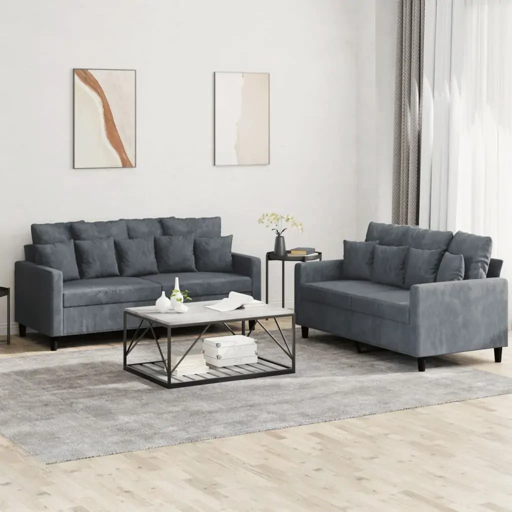 2 Piece Sofa Set with Cushions Dark Grey Velvet 2 Piece Sofa Set with Cushions Dark Grey Velvet