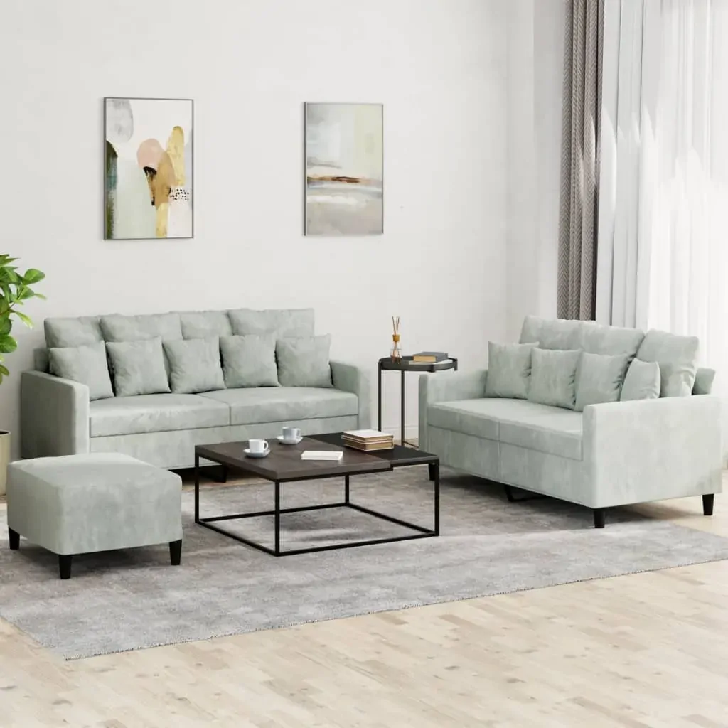 3 Piece Sofa Set with Cushions Light Grey Velvet 3 Piece Sofa Set with Cushions Light Grey Velvet