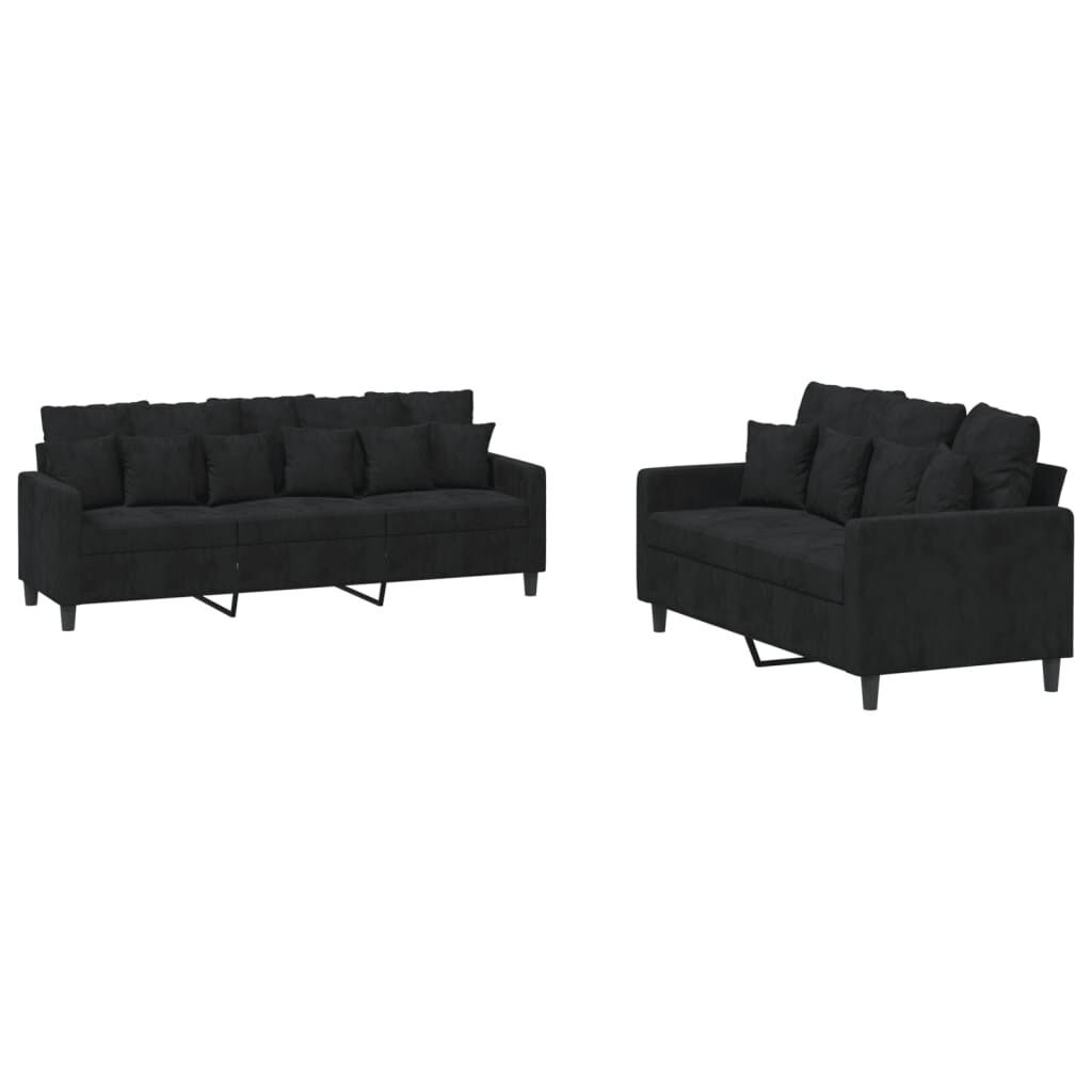 2 Piece Sofa Set with Cushions Black Velvet 2 Piece Sofa Set with Cushions Black Velvet