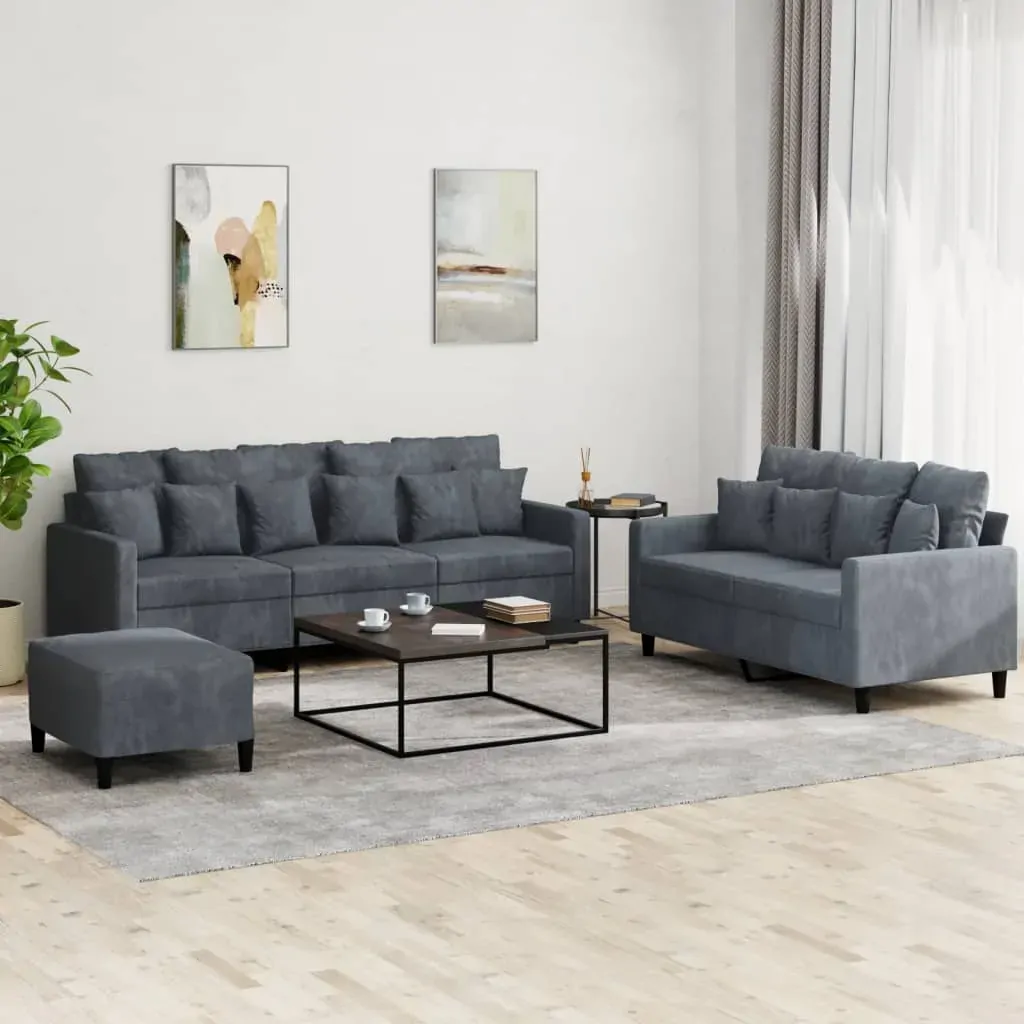 3 Piece Sofa Set with Cushions Dark Grey Velvet 3 Piece Sofa Set with Cushions Dark Grey Velvet