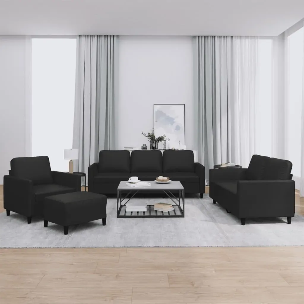 4 Piece Sofa Set with Cushions Black Faux Leather 4 Piece Sofa Set with Cushions Black Faux Leather