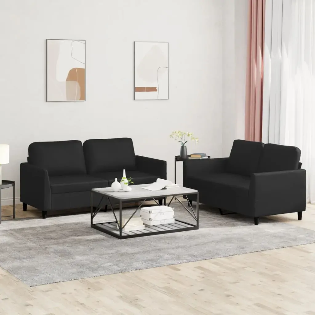 2 Piece Sofa Set with Cushions Black Faux Leather 2 Piece Sofa Set with Cushions Black Faux Leather