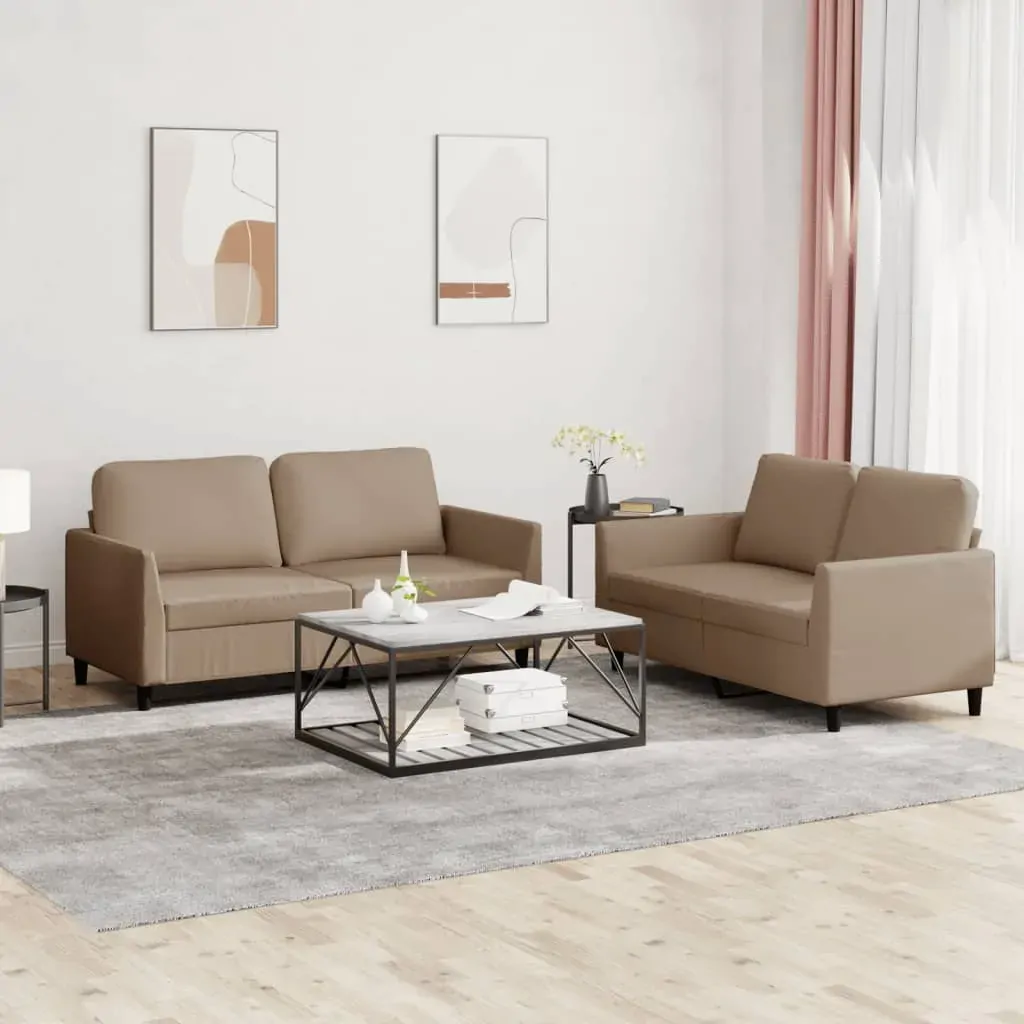 2 Piece Sofa Set with Cushions Cappuccino Faux Leather 2 Piece Sofa Set with Cushions Cappuccino Faux Leather
