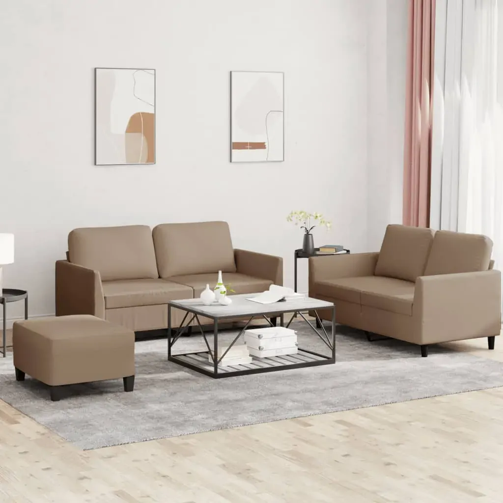 3 Piece Sofa Set with Cushions Cappuccino Faux Leather 3 Piece Sofa Set with Cushions Cappuccino Faux Leather