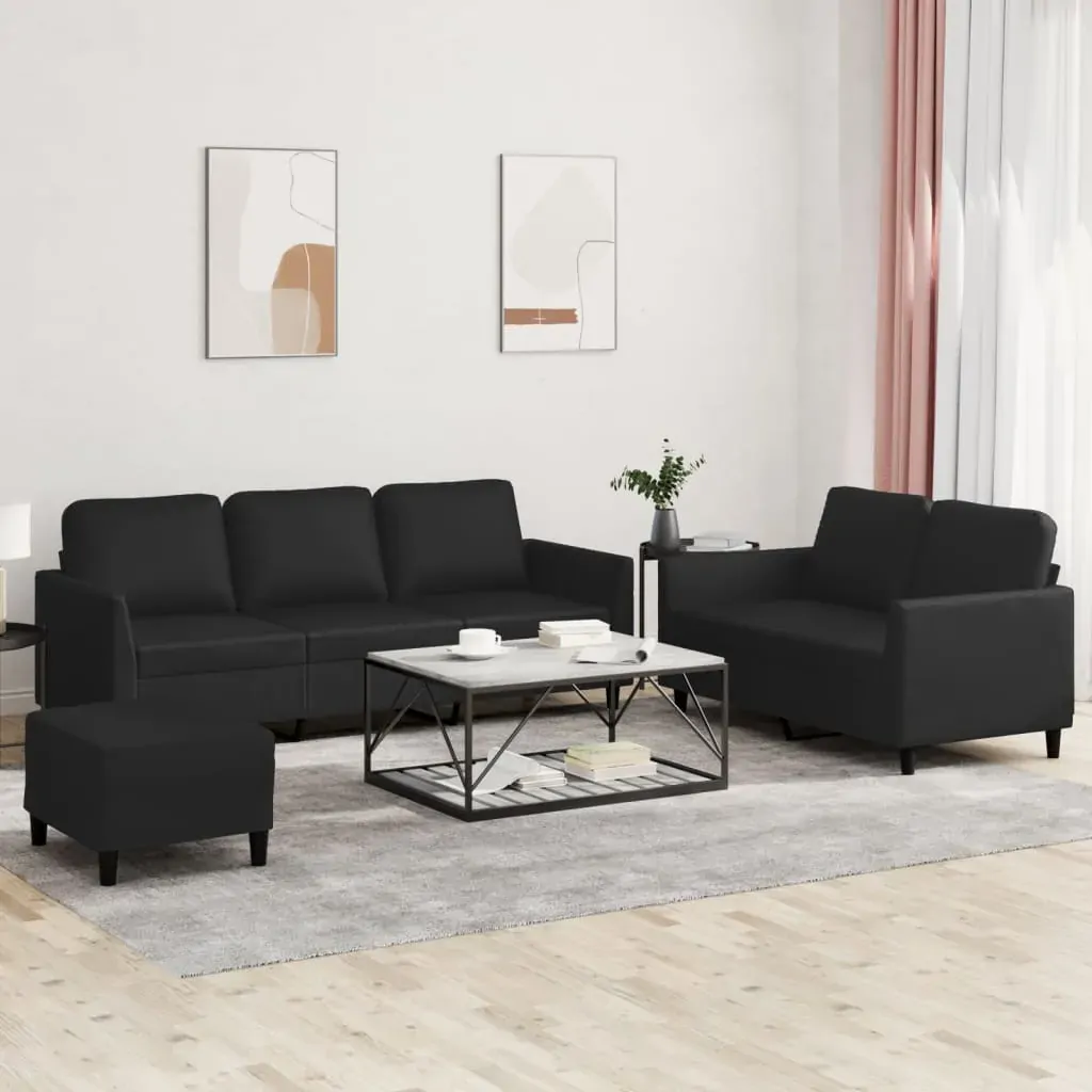 3 Piece Sofa Set with Cushions Black Faux Leather 3 Piece Sofa Set with Cushions Black Faux Leather