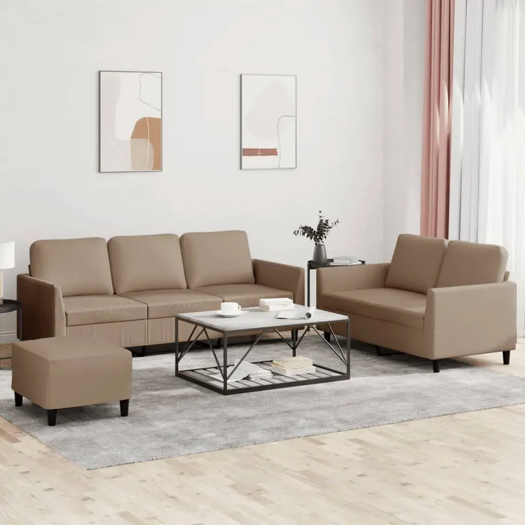 3 Piece Sofa Set with Cushions Cappuccino Faux Leather 3 Piece Sofa Set with Cushions Cappuccino Faux Leather