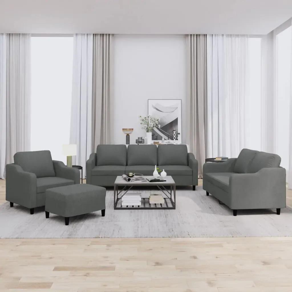 4 Piece Sofa Set with Cushions Dark Grey Fabric 4 Piece Sofa Set with Cushions Dark Grey Fabric
