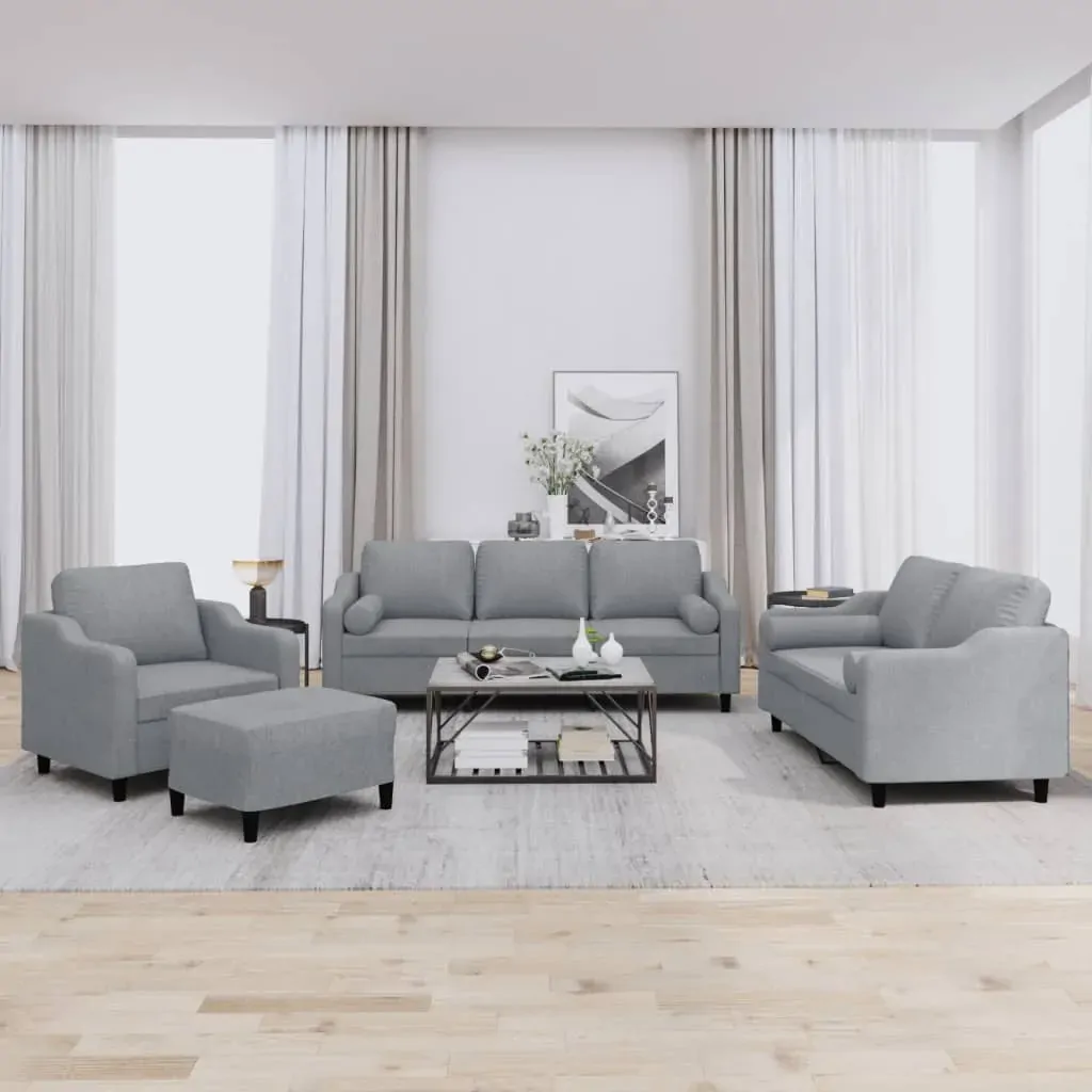 4 Piece Sofa Set with Pillows Light Grey Fabric 4 Piece Sofa Set with Pillows Light Grey Fabric