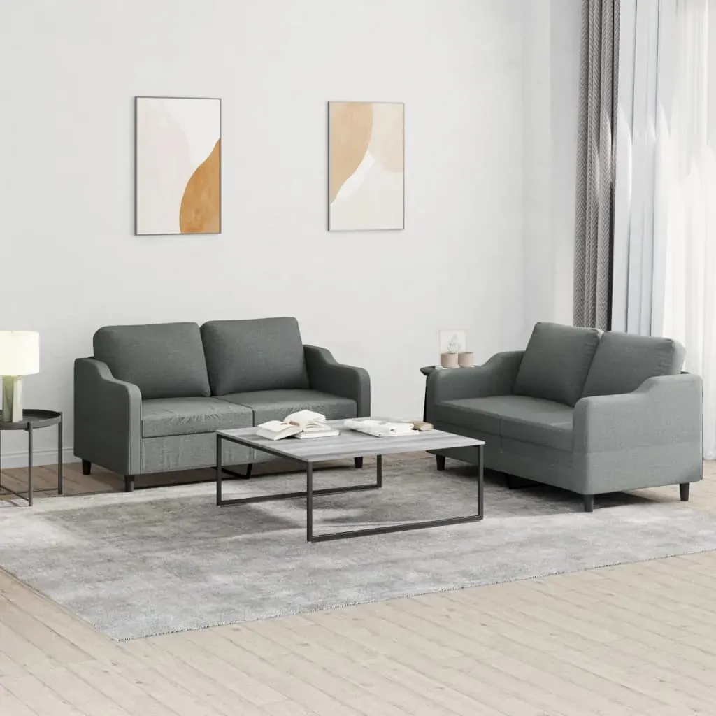 2 Piece Sofa Set with Cushions Dark Grey Fabric 2 Piece Sofa Set with Cushions Dark Grey Fabric