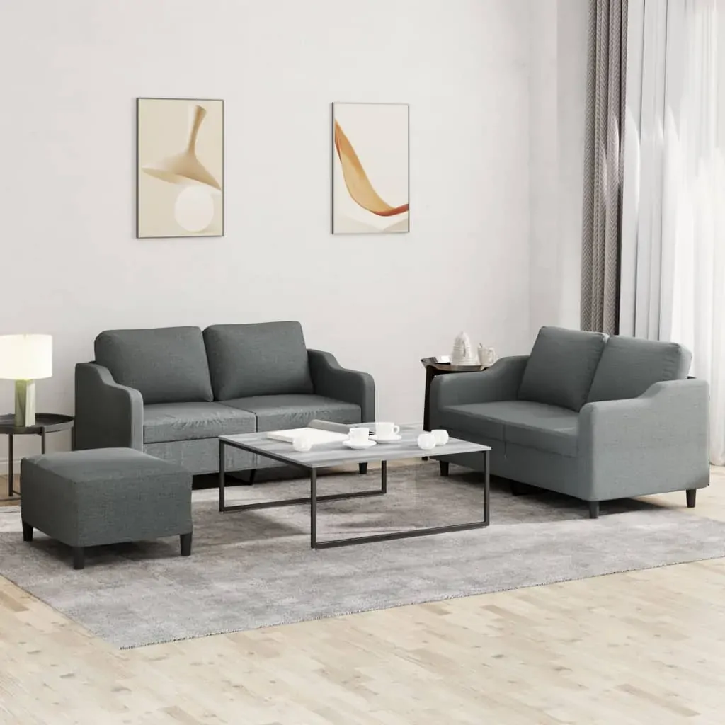 3 Piece Sofa Set with Cushions Dark Grey Fabric 3 Piece Sofa Set with Cushions Dark Grey Fabric