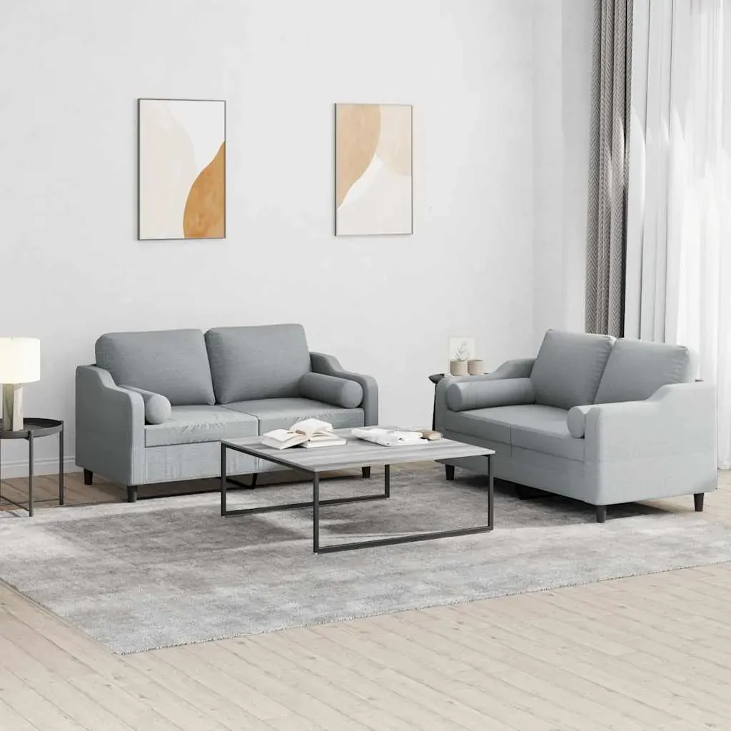 2 Piece Sofa Set with Pillows Light Grey Fabric 2 Piece Sofa Set with Pillows Light Grey Fabric