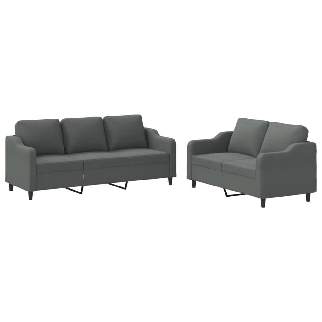 2 Piece Sofa Set with Cushions Dark Grey Fabric 2 Piece Sofa Set with Cushions Dark Grey Fabric