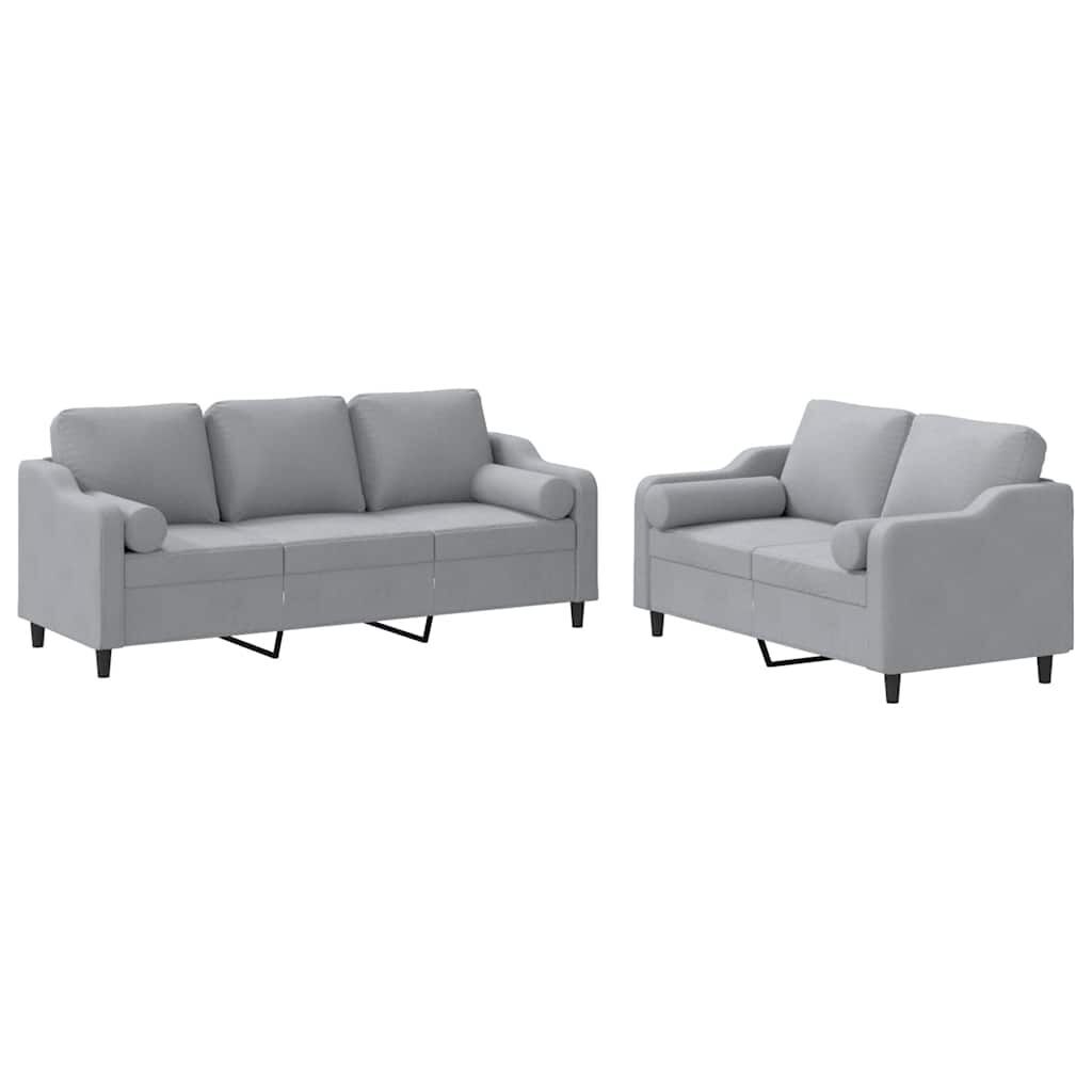 2 Piece Sofa Set with Pillows Light Grey Fabric 2 Piece Sofa Set with Pillows Light Grey Fabric