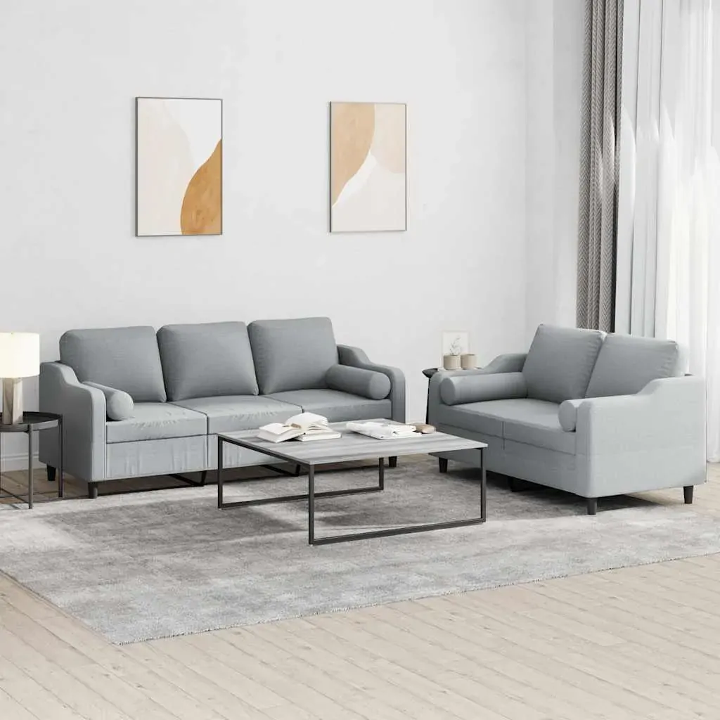 2 Piece Sofa Set with Pillows Light Grey Fabric 2 Piece Sofa Set with Pillows Light Grey Fabric