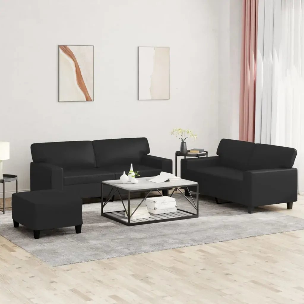 3 Piece Sofa Set Black Faux Leather 3 Piece Sofa Set Black Faux Leather