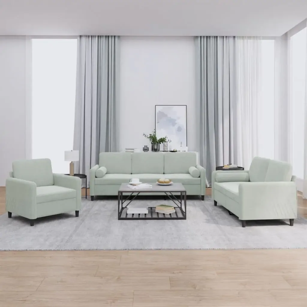 3 Piece Sofa Set with Pillows Light Grey Velvet 3 Piece Sofa Set with Pillows Light Grey Velvet