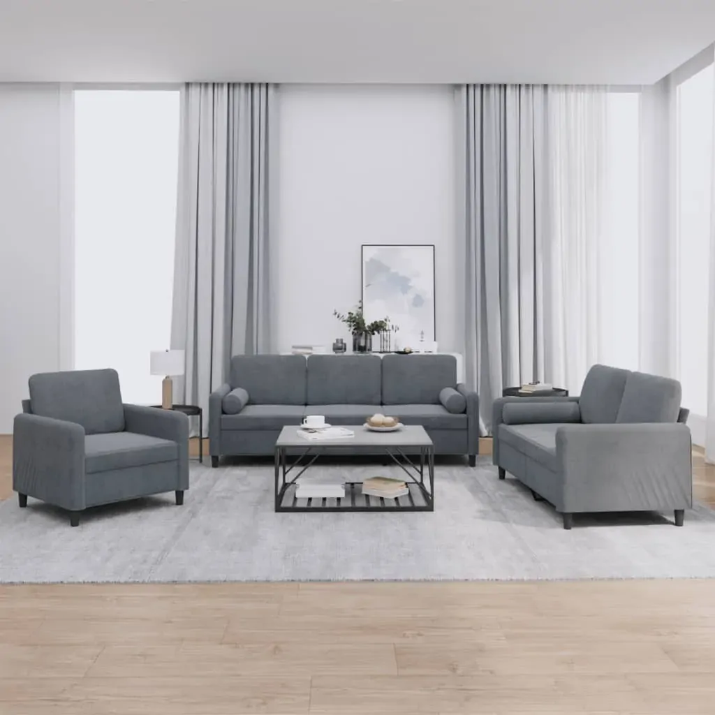 3 Piece Sofa Set with Pillows Dark Grey Velvet 3 Piece Sofa Set with Pillows Dark Grey Velvet