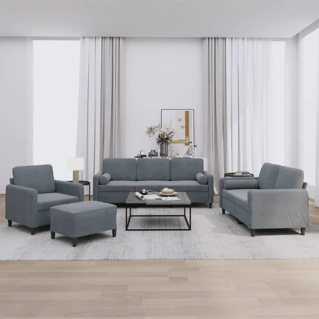 4 Piece Sofa Set with Pillows Dark Grey Velvet 4 Piece Sofa Set with Pillows Dark Grey Velvet