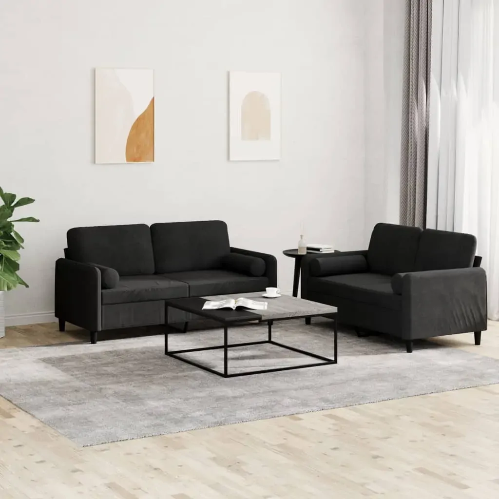2 Piece Sofa Set with Pillows Black Velvet 2 Piece Sofa Set with Pillows Black Velvet