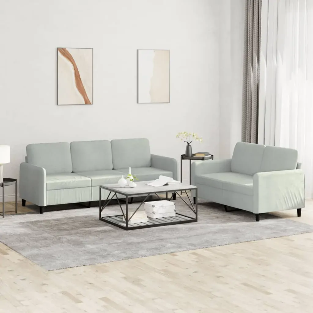 2 Piece Sofa Set Light Grey Velvet 2 Piece Sofa Set Light Grey Velvet