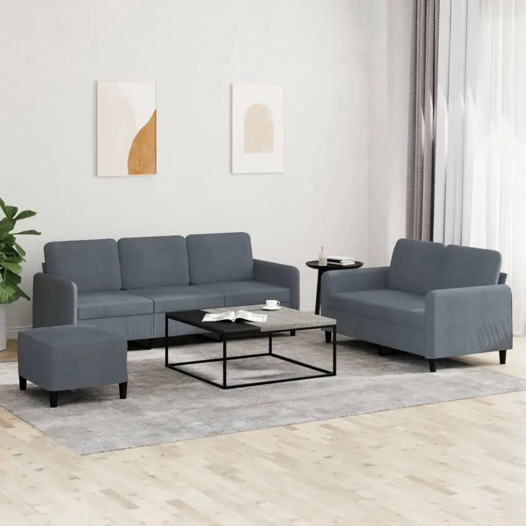3 Piece Sofa Set Dark Grey Velvet 3 Piece Sofa Set Dark Grey Velvet