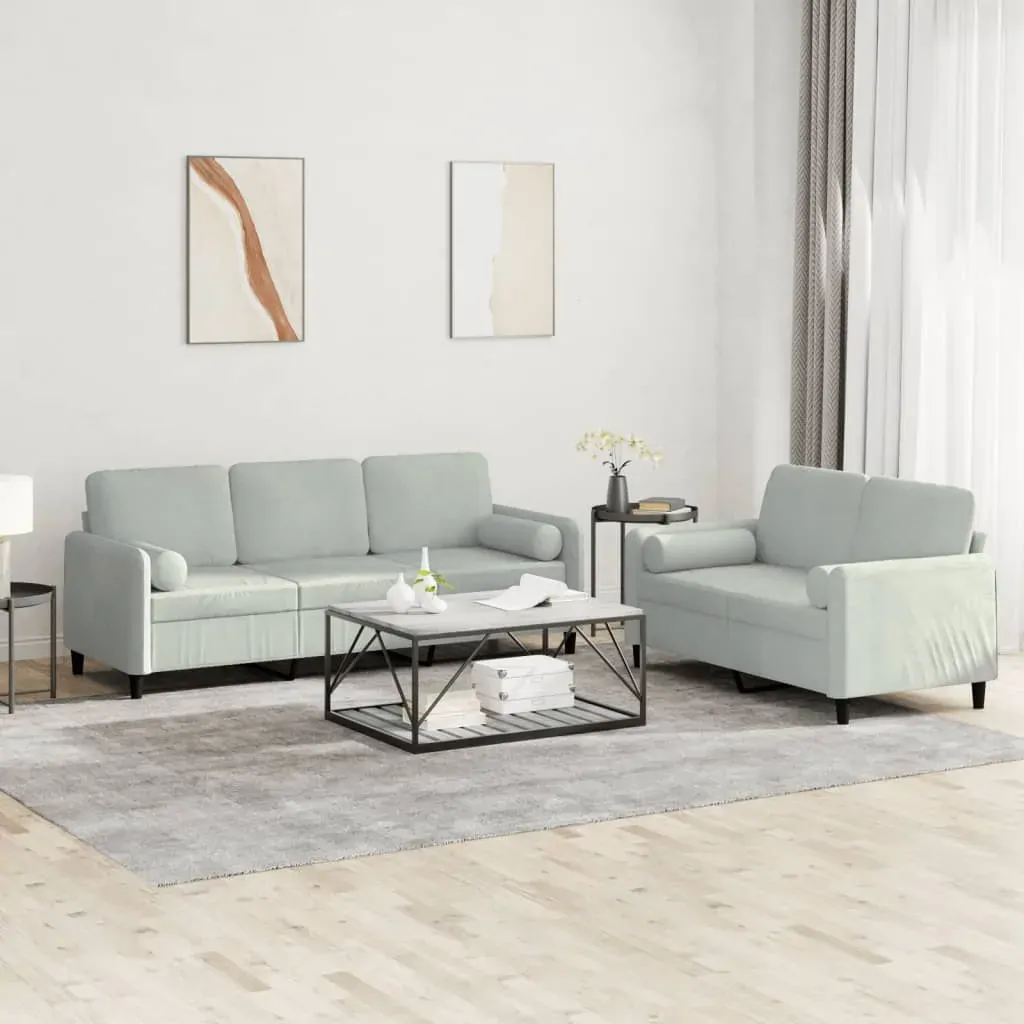 2 Piece Sofa Set with Pillows Light Grey Velvet 2 Piece Sofa Set with Pillows Light Grey Velvet
