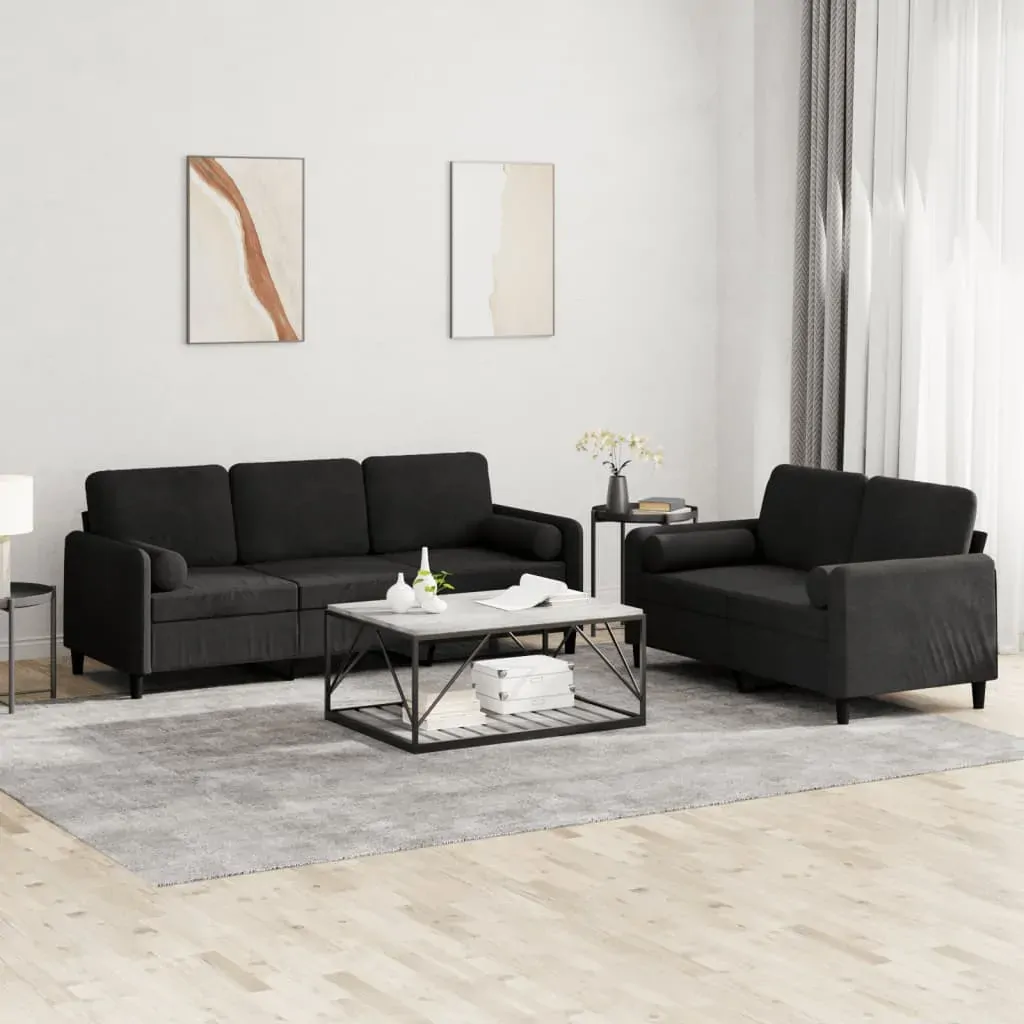 2 Piece Sofa Set with Pillows Black Velvet 2 Piece Sofa Set with Pillows Black Velvet