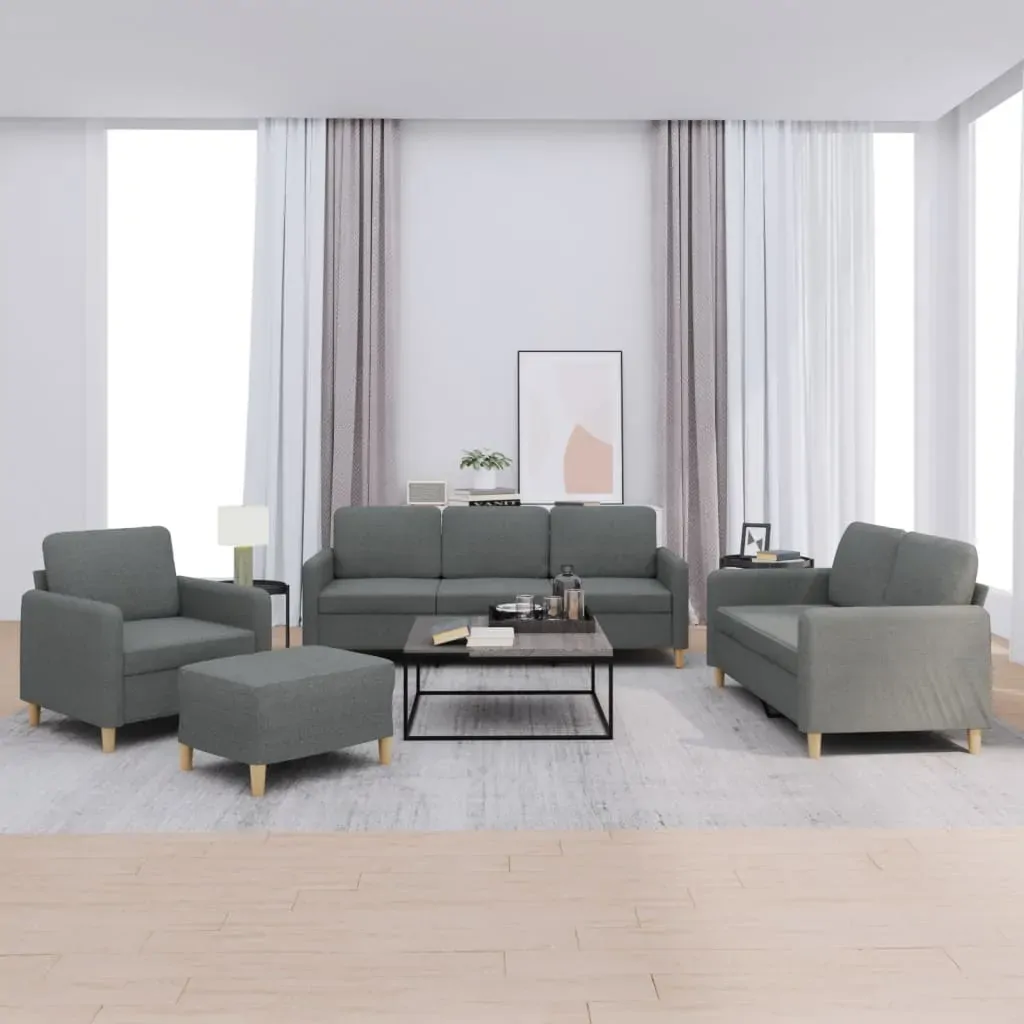 4 Piece Sofa Set with Cushions Dark Grey Fabric 4 Piece Sofa Set with Cushions Dark Grey Fabric