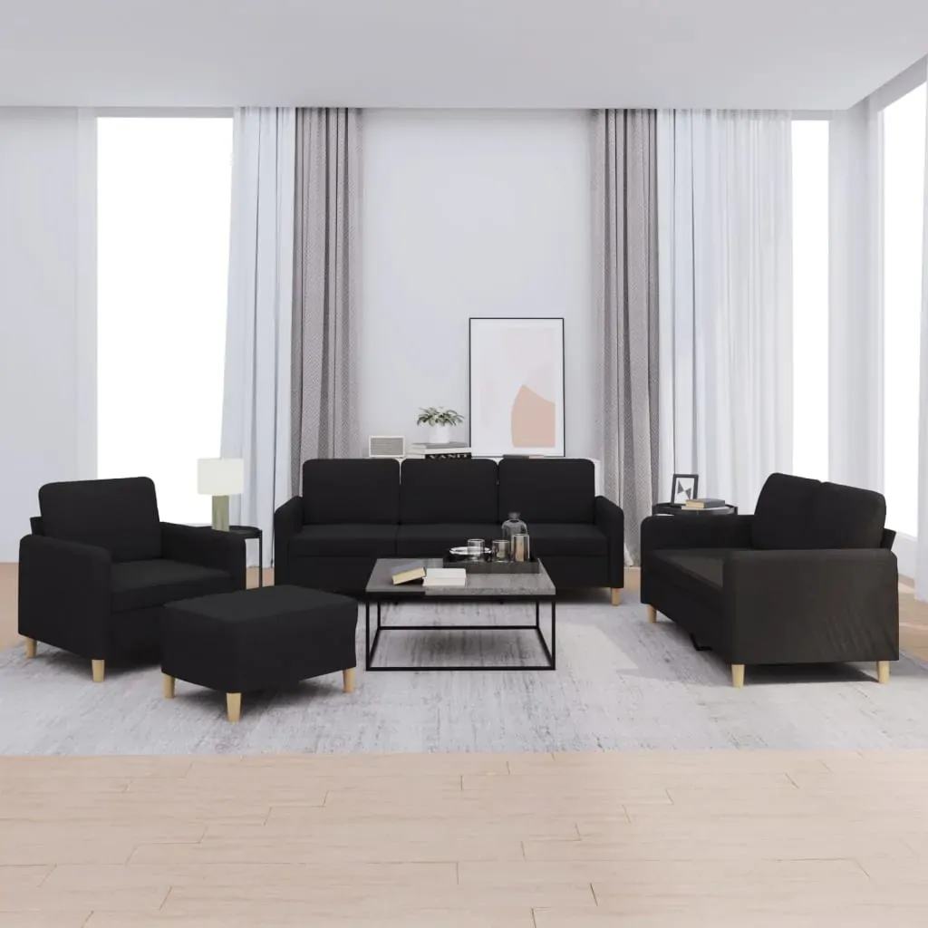 4 Piece Sofa Set with Cushions Black Fabric 4 Piece Sofa Set with Cushions Black Fabric